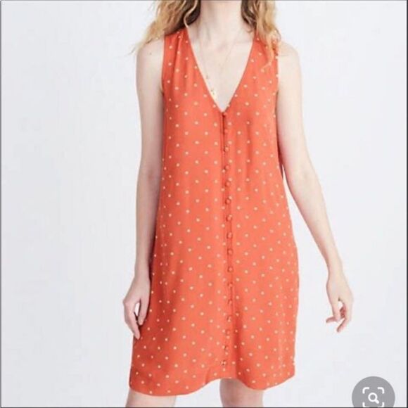 Madewell Mini Orange and White Polka Dot Tank Dress - Picture 2 of 14